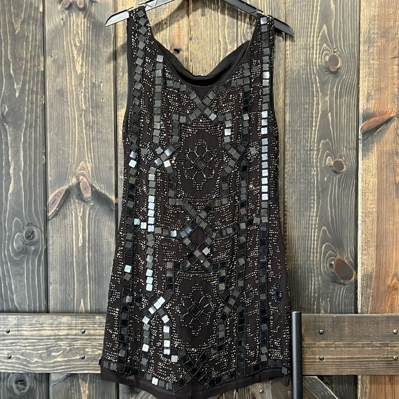Free People Dresses & Skirts - Free People Speak Easy Mini Dress‎ S Black Sequins Boho Beaded Party Semi Formal